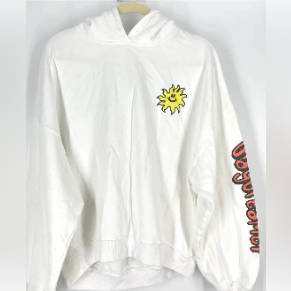 Nwot Day Dreamer Flyer White Hoodie Sweat Shirt Happy Saturday Mushroom Size Sm